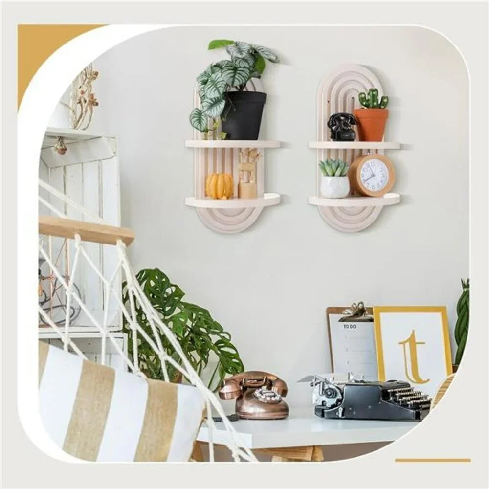 Wenqik Boho Wall Shelves Set of 2 White Arch Floating Wood Shelf for Nursery
